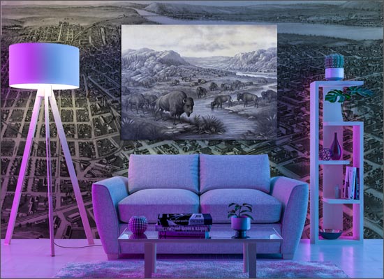 Custom wall mural on eco-friendly material, showcasing Muzeo Art Foundry's portfolio design.